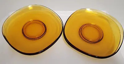 Vintage Duralex Vereco France Amber Glass Plates Square Lot Of 4 • $50