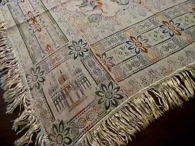 Vintage Woven Tapestry Tablecloth Piano Scarf Horse Rider Palace W/Fringe • $14.99