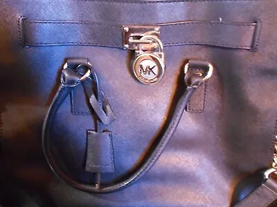 Michael Kors Womens Black Leather Large Hamilton Double Handle Strap Satchel Bag • $39.99