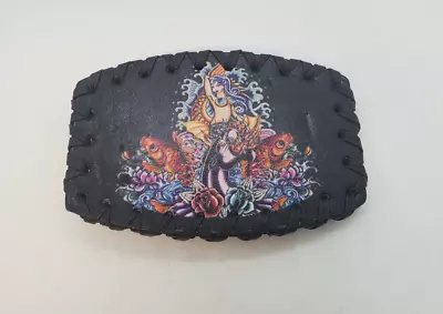 Sexy Mermaid And Koi Design Black Leather Tooled Unisex Belt Buckle Sailor NEW • $11.99