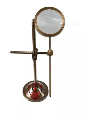 Brass Stand Magnifier Solid Desktop Magnifying Glass Vintage Adjustable Gifts • $57.20