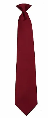 Men's Solid Burgundy Clip On Necktie Business School Wedding Party Occasion   • $12.95