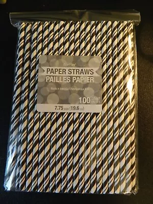 NEW  100 Count 7.75” Eco-Flex Black/White Striped Paper Straws  • $7.50