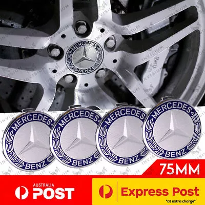 $16.59 • Buy 4x 75mm DARK BLUE Wheel Centre HUB CAPS For Mercedes Benz AMG C E S CLA GLA GLE