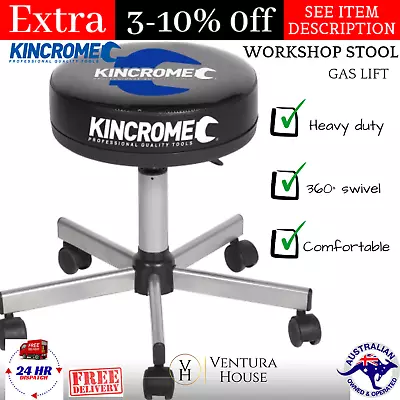 KINCROME Gas Lift Workshop Stool Adjustable Height Mechanic Rolling Padded Chair • $267.48