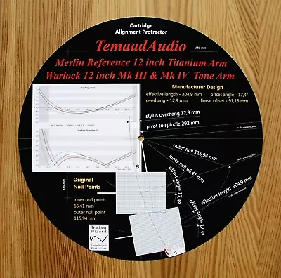 TemaadAudio Merlin Reference & Warlock Tonearms Cartridge Alignment Protractor • $36.99