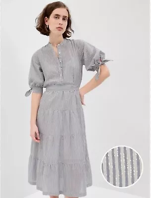 Gap Popover Metallic Stripe Seersucker Tiered Midi Dress Size M NWT • $59