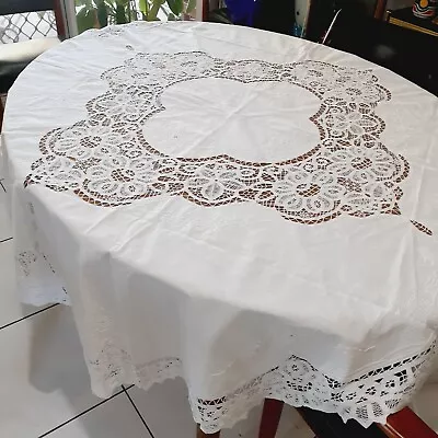 Vintage Battenburg Lace Tablecloth  + 4 Napkins - 1.6m - Round • $44.95