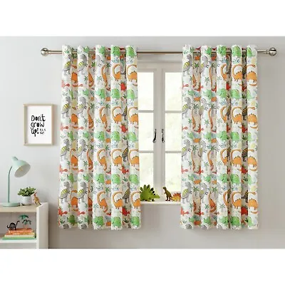 Pair Of Lined Dinosaur 66 X54  168cm X 137xm Printed Bedroom Curtains Jurassic • £19.95