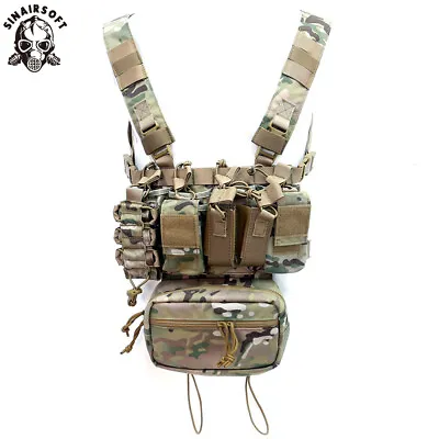 Tactical D3CR Combat Chest Rig H-harness Hunting Modular Vests W/ Drop Pouch • £47.99