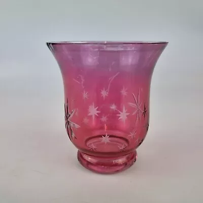 Antique Cranberry Glass Vase With Star Cut Decoration 10.4cm High • £19.95