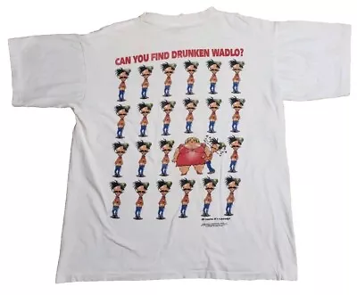 Vtg Can You Find Drunken Wadlo Where's Waldo Novelty Funny Parody 1995 T Shirt L • $29.99