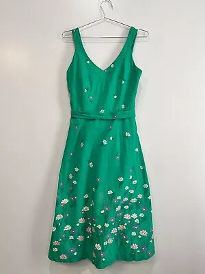 Vintage 70's Green Floral Sun Dress Built In Bra USA Made • $42