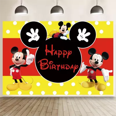 Mickey Mouse Photo Backdrop Baby Shower Birthday Party Background Banner Decor • $13.59