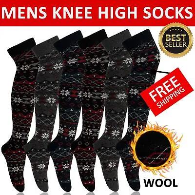 Mens Knee High Thermal Socks Warm Winter Thick Long Length Wool Sock 13 6 Pack • £5.99