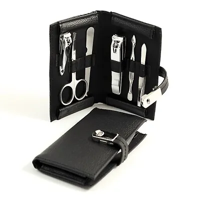 New Mens Bey-Berk 6 Pc Manicure Grooming Set Black Leather Kit Gift Box • $29.99
