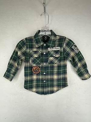 Monster Republic Boys Shirt Green Plaid Youth Sz 4 Cotton Flannel Pearl Snap Up  • $7.97