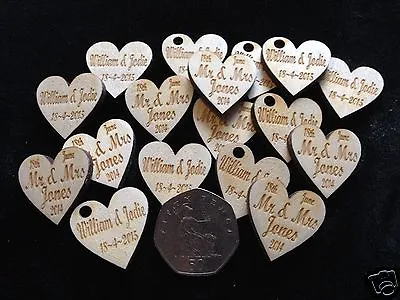 £14.99 • Buy Personalised Engraved Wooden Wedding Favours Scatter Hearts Table Decor 