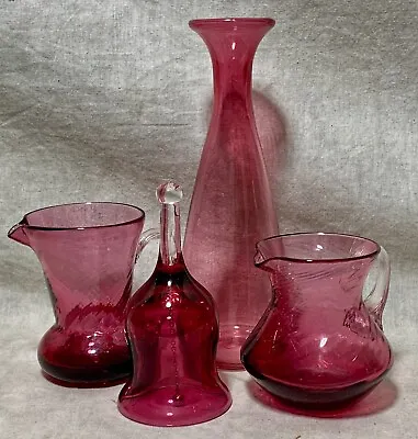 4 Pcs VINTAGE CRANBERRY PILGRIM GLASS VASE BELL PITCHER • $24.95