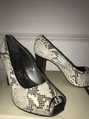 £14.99 • Buy NEW MASCARO Ladies Brown Faux Snakeskin Leather High Heeled Peep Toe Shoes UK 5