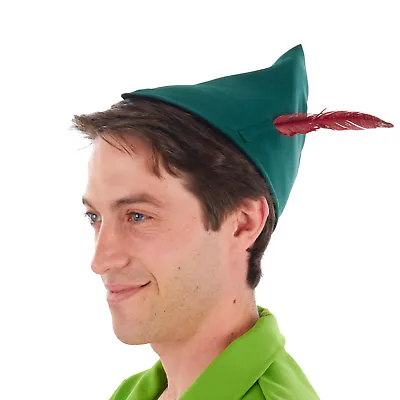 Adult Mens Womens Peter Pan Fairy Tale Elf Green Costume Hat With Red Feather • $20.58