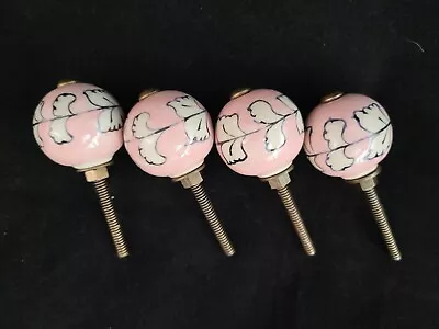 Pink & White Ceramic Drawer Knobs : S/4 : Handpainted : Never Used : 2¾  Long • £11.52