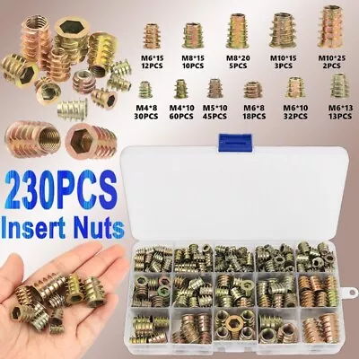 230pcs Threaded Inserts Nuts Wood Insert Furniture Nuts Kit M4 M5 M6 M8 M10 • $13.49