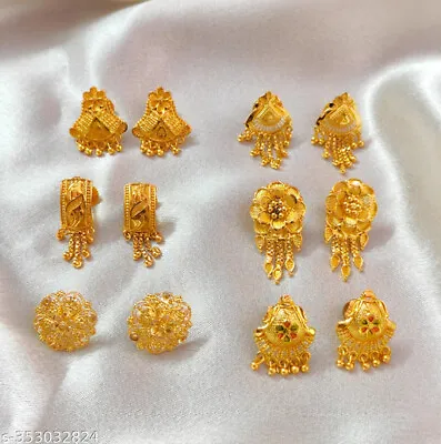 South Indian Gold Plated Earring_Combo For Women's/Girls Pack Of 6 Free Shipping • $11.59