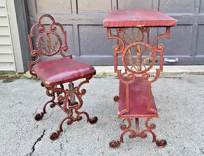 Wrought Iron Table & Chair Seville Studios JAZZ RADIO AGE Art Deco BEAU-METAL • $2250