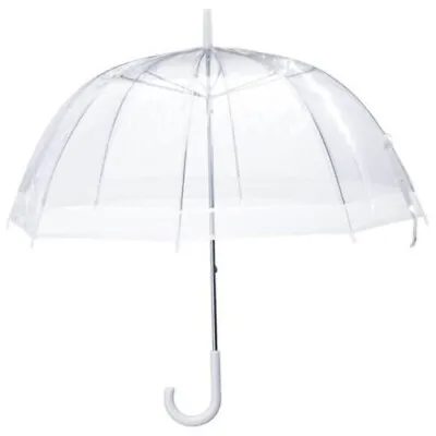 Large 30  Clear See Through Dome Umbrella Ladies Transparent Walking Rain Broll • £7.39