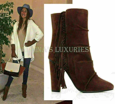 $159 • Buy Giuseppe Zanotti Boots Alabama Ankle Booties Fringe Suede Leather $1,075 37.5