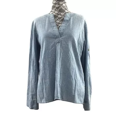 Lauren Jeans Co Ralph Blue White Stripe Denim Shirt Womens XS Long Sleeve Cotton • $19.19