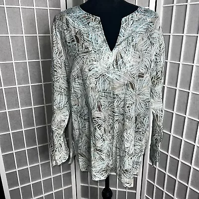 Sigrid Olsen Signature Women's Gray Tunic Top Blue Green Embroidery SZ Large • $15.59