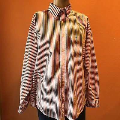 Vintage Tommy Hilfiger Red Blue Striped XL X Large Mens L/S Button Down Shirt • $11.06
