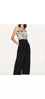 Zara Trafaluc Collection Women’s Size S Paper Bag Waist Pant Cropped Wide Leg • $14.99