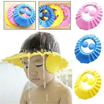 Baby Shower Cap Shield Waterproof Bath Hat Adjustable Kids Shampoo Hair Wash • £1.99
