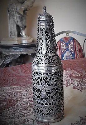 Exceptional Antique Pershian Qajar Silver Bottle Decanter With Original Glass • $1375