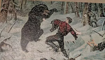 Vintage Jigsaw Puzzle Wooden The Bear Hunter	180 • $17.68