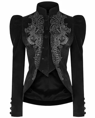 2021Womens Gothic Riding Jacket Coat Black Velvet Lace Steampunk Victorian • £42.91