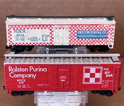 2 N Scale Ralston Purina 40' Box Cars 405 RPCX Atlas MRS 4554 Trix MTL Couplers • $27.99