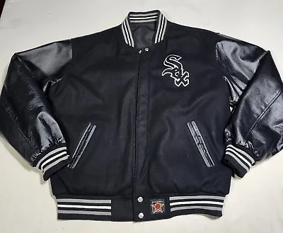 MLB Chicago White Sox Reversible Snap Wool & Leather Jacket JH Design Mens M • $149.95