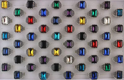 Wholesale Lots 40pcs Rectangle Mixed Color Glass Jewelry Alloy Womens Mens Rings • $17.99