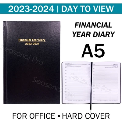 $15.95 • Buy 2023 2024 Financial Year Diary Day To View A5 Hard Cover Black DTV Day To A Page