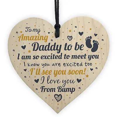 Dad Daddy To Be Gift Funny Novelty Wooden Heart Baby Shower Gift For New DAD • £3.99