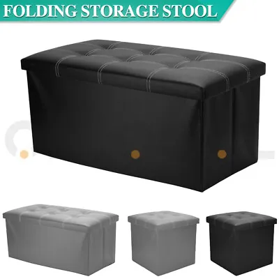 Folding Ottoman Storage Cube Footstool Stool Blanket Box Pouf Seat Bench Linen • $43.99