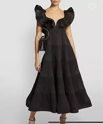 Zimmermann Lovestruck Pleated Ruffle Black Gown • $500