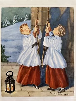 50s Altar Boys Come 🎶 All Ye Faithful Church Bells  🎶 Vtg Christmas Card USED • $3.88