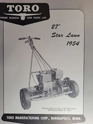 TORO 27 Star Lawn 1954 Walk-Behind Reel Mower Owner & Parts Manual 4-K7 4101-up • $84.84