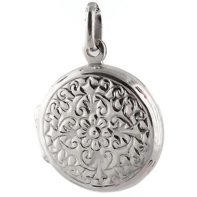 Round 2 Photo Locket - 925 Sterling Silver - Floral Embossed Design Picture  NEW • $30