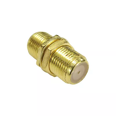 F Type Satellite Cable Coupler Barrel Connector Adapter & Nut And Washer Gold • £2.62